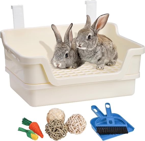 Coloch Extra Large Rabbit Litter Box Rabbit Toilet, Plastic Corner Potty Box Bunny Litter Box with Removable Dump Tray for Adult Guinea Pigs, Chinchillas, Pet Rats, Ferrets, White, 38x28x19 CM