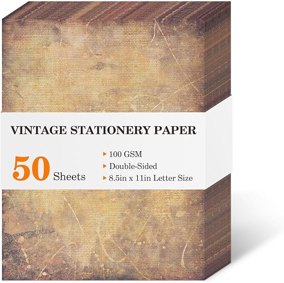 Vintage Printer Paper,Stationery Paper 8.5 x 11,Antique Old Fashion Looking Classic Aged Look Designs Paper for Writing Letters Scroll Printing Typewriter Resume Map,50 Sheets Brown