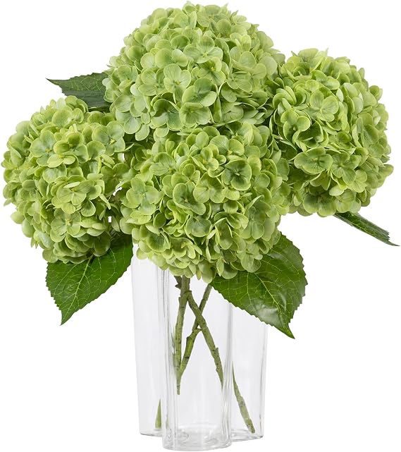 DuHouse 3Pcs Hydrangea Artificial Flowers 50cm Latex Hydrangeas(Green)