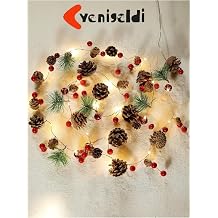 Yenigeldi Işıklı Yılbaşı Çelengi – Led Gün Işık, Çam Kozalaklı Ve Meyveli Dekorasyon, Yeşil