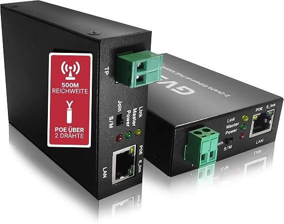 GVS 2-Wire Ethernet PoE Converter - Up to 500 m Range for IP Networks