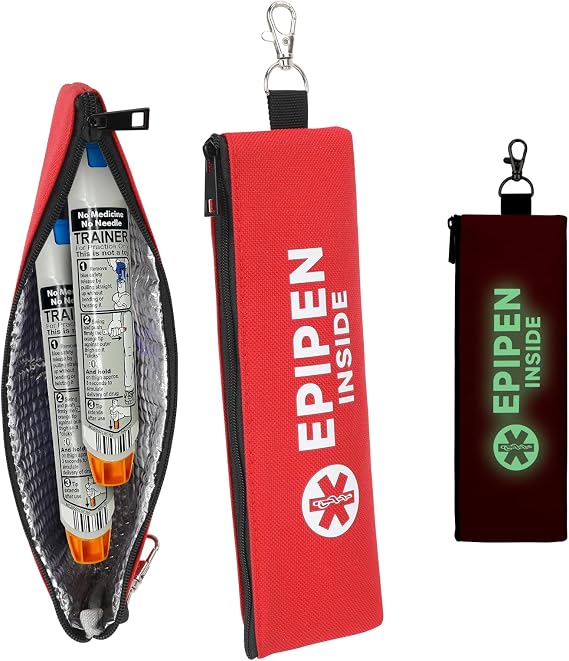 YOUSHARES Fluorescent EpiPen Carry Case - Epi Pen Travel Case Insulated, Epipen Bag Carrier Emergency Medical Pouch, Epipen Holder for Allergy Syringe Medicine Essentials & Diabetes(Fluorescent Red)