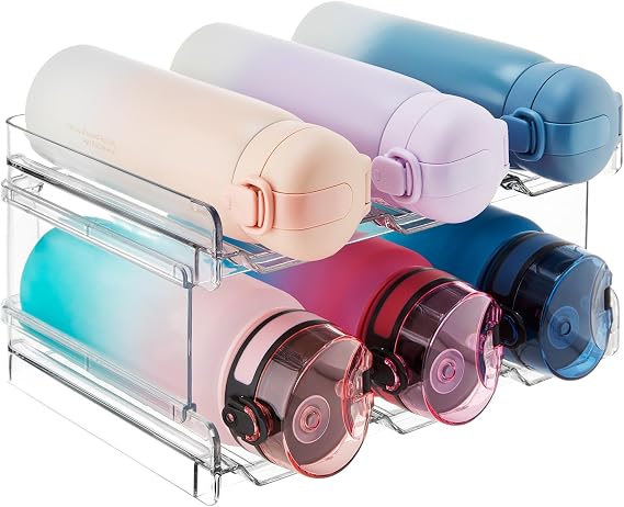 Lifewit Stackable Wine and Water Bottle Organizer for Cabinet, Fridge, Pantry - Plastic Bottle Holder for Countertop, Closet, Office - Pack of 2
