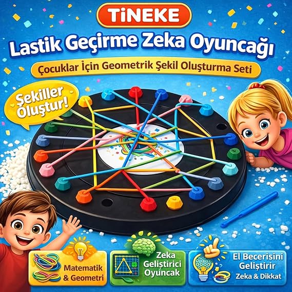 TİNEKE Lastik Geçirme Zeka Oyuncağı Çocuklar İçin Eğitici Geometrik Şekil Seti