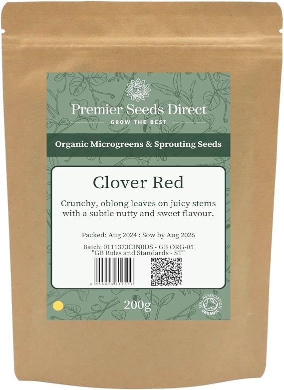 PREMIER SEEDS DIRECT - MICROGREEN/Sprouting Seeds - RED Clover - Organic (200 Grams)