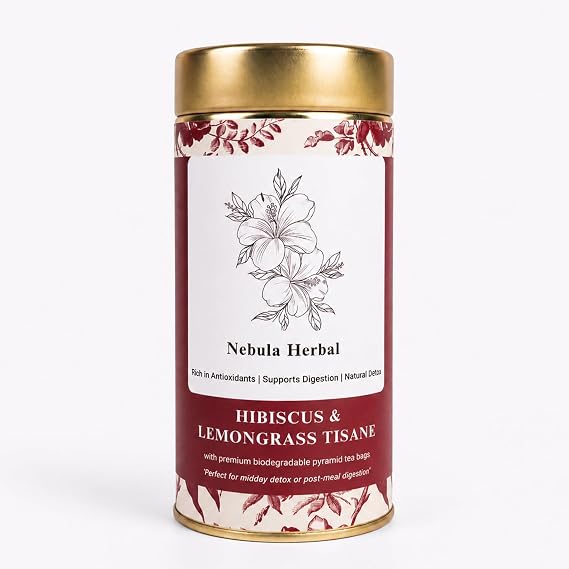 Nebula Herbal Hibiscus & Lemongrass Tea - 25 Biodegradable Teabags in Premium Tea Tin, Organic Hibiscus Tea & Lemongrass Tea Blend, Wellness Herbal Tea Gift for Daily Enjoyment