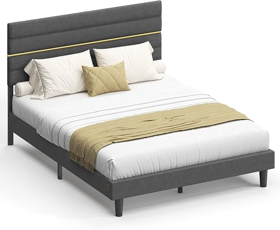 VASAGLE Double Bed Frame, Mattress Frame 16 x 200 cm, Adjustable Padded