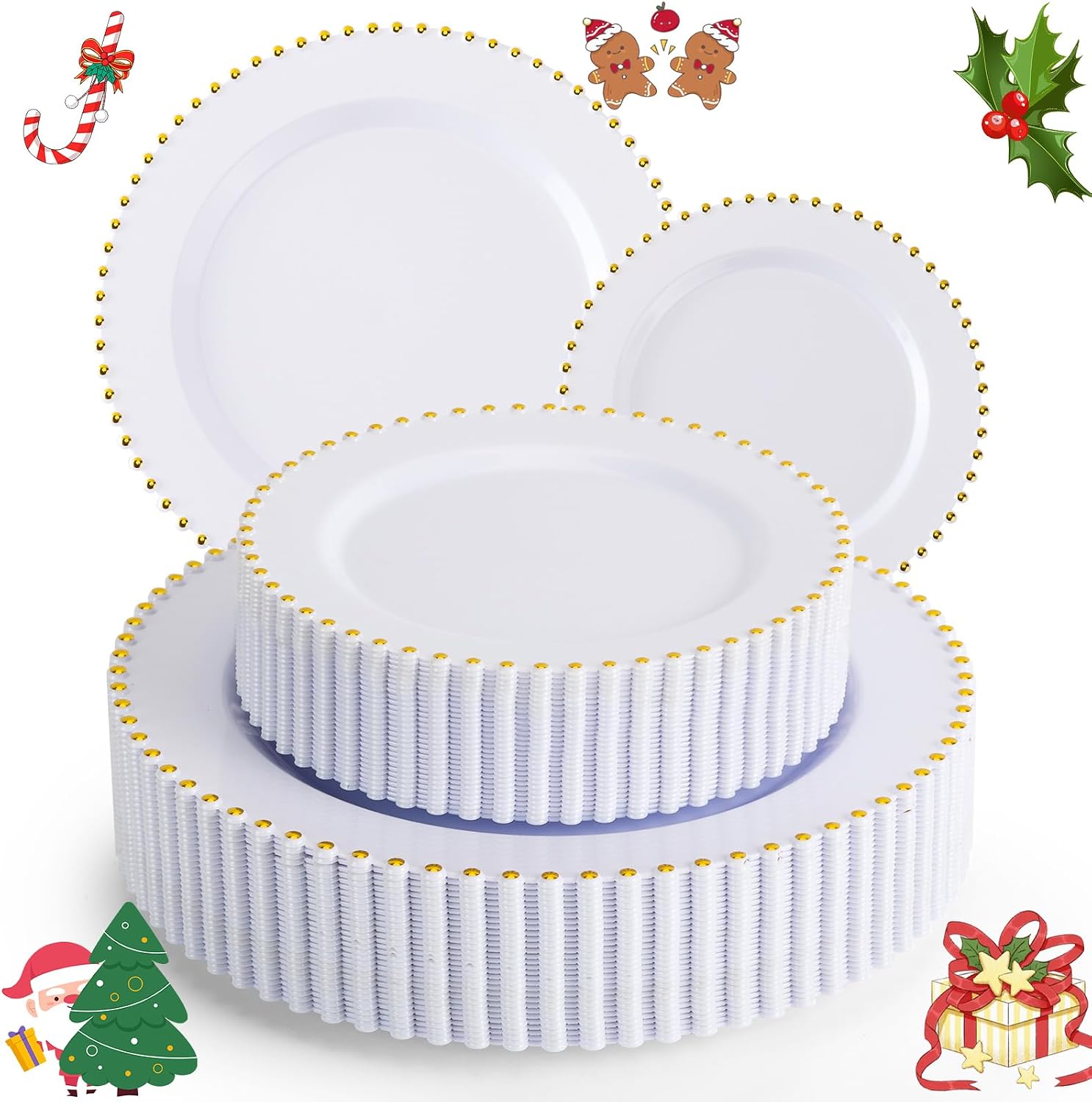 EI 60pcs White Plastic Plates with Gold Rim,Heavy Duty Plastic Plates Disposable,White and Gold Plate for Party,Wedding,Birthday