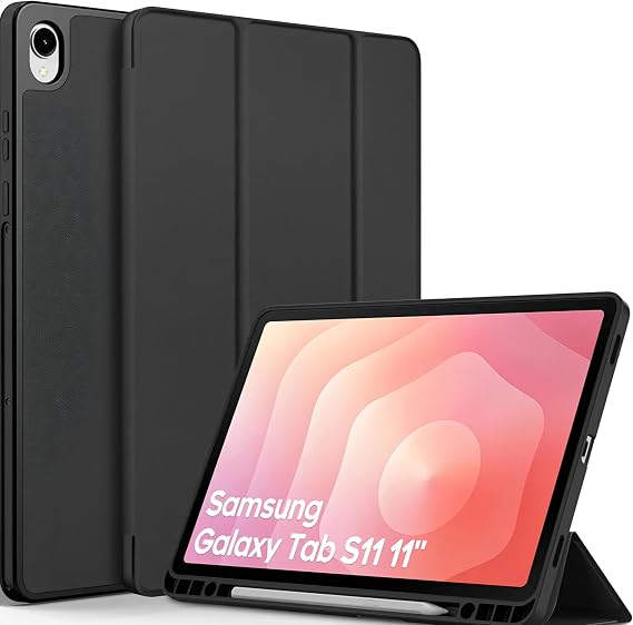 Fogy Samsung Galaxy Tab S11 2025 11 inç SM-X730 / SM-X736 için S Pen Tutuculu Kılıf Dik Durma Fonksiyonlu İnce PU Deri Koruyucu Kılıf (Siyah)