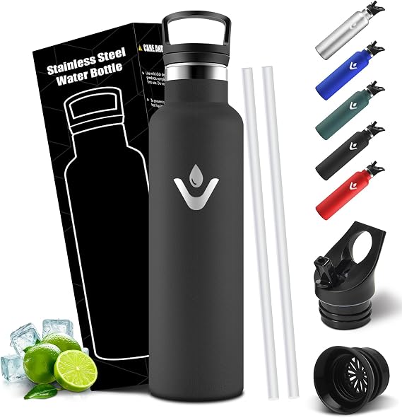 Drinking Bottle 750 ml, Leak-Proof Insulated Flask, Double-Walled, Thermos Flask, BPA-Free, Bottle with Straw, 18/8 Stainless Steel, Suitable for Carbonated Drinking Water