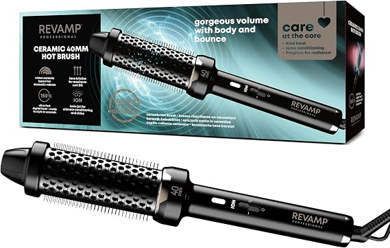 REVAMP Ceramic Hot Brush Styler - Ionic, Fast Heat, Black, 40 mm
