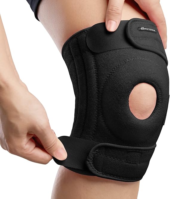 AVIDDA Knee Support for Men and Women - Knee Brace with Open Patella - Compression Sleeve with 3 Straps for Running, Sports, Arthritis, Joint Pain Relief, ACL, MCL, Tendonitis - Black