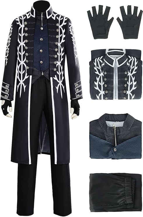 Mens Vergil Cosplay Costume Devil Trench Coat Shirt Pants Gloves Outfit