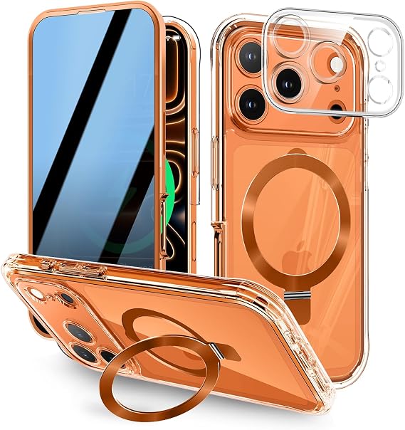 iPhone 17 Pro用プライバシーケース 磁気スタンド付き - オレンジ