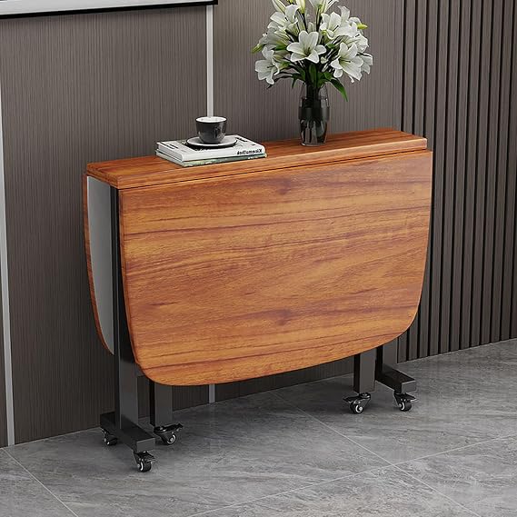 Wooden Folding Dining Table, Extendable Dining Room Table with Casters, Butterfly Table, Drop Leaf Table for Narrow Spaces