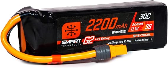 Spektrum 2200mAh 3S 11.1V Smart G2 LiPo 30C; IC3, Grey/Silver
