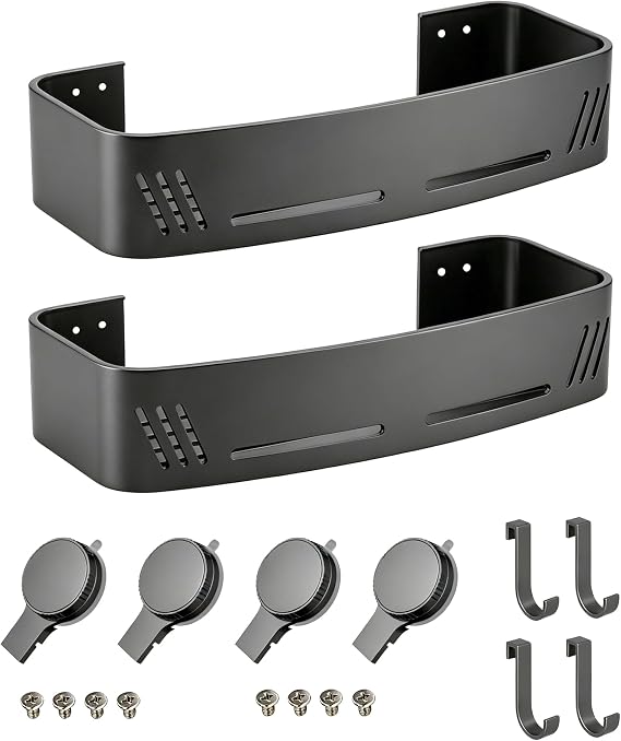 Gun Grey Shower Caddy, 2 Pack Suction Cup Shelves with Hooks