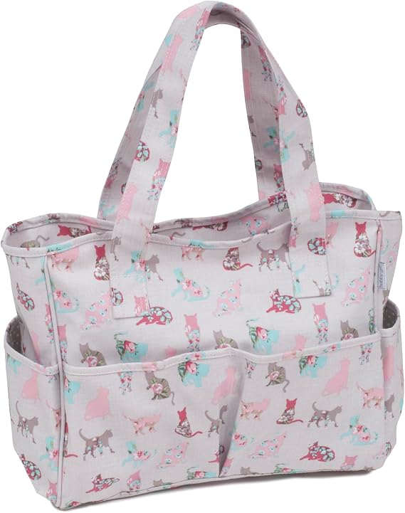 Hobby Gift Medium Knitting Bag - Travel Tote Craft Bags with Compartments, Crochet Bag Organiser for Cross Stitch, Yarn, Embroidery, School Crafting, Art Projects - 13 x 34.5 x 29cm, Cats