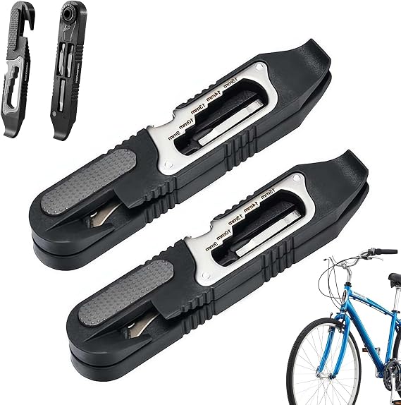 Multi-Function Ratchet Tire Lever with Hex Wrench and File Blade, Professional Bike Tire Repair Tool Kit, Portable Bike Multitool with Mini Ratchet Wrench for MTB, Road Bicycle (2pcs)