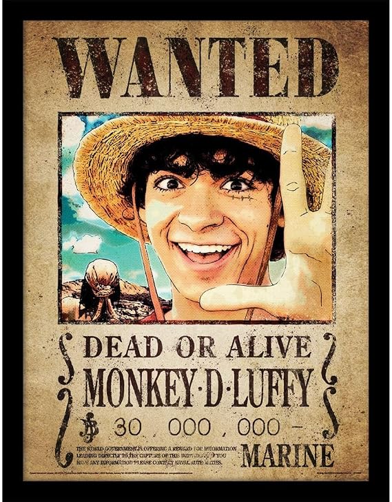 One Piece Live Action Monkey D. Luffy Wanted Poster Framed Poster (40cm x 30cm) (Multicoloured)