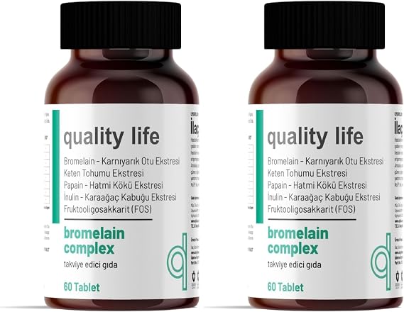 Bromelain Complex 2500 GDU 60 Tablet - Papain - Karnıyarık Otu Tozu - Bromalain - Bromelian - Hapı (2 paketi)