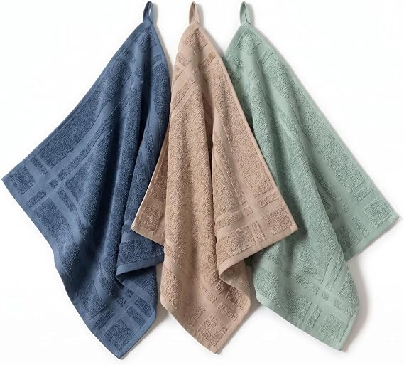 SaoTi Terry Cotton Kitchen Towels 50 x 50 cm Set of 3 Decorative Colours – Ultra Absorbent Terry Kitchen Cloth Reinforced Loop – Premium Cotton Towels Multipurpose Home (Mint Green, Beige, Blue)