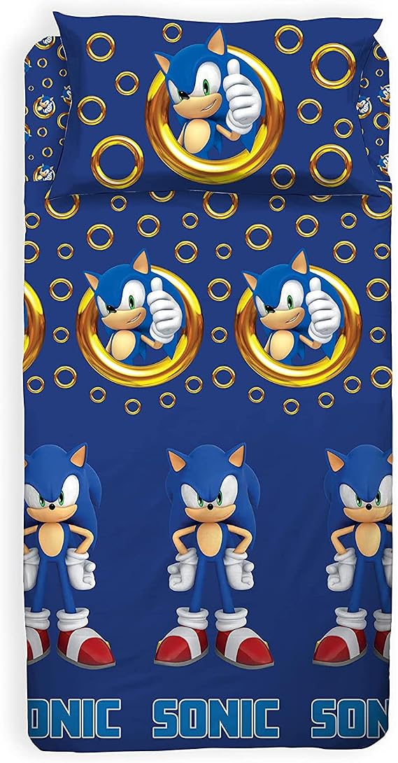 hermet Sonic Single Bed Sheet Set, Flat Sheet, Fitted Sheet with Corners, Pillow Case, 100% Cotton, Official Product