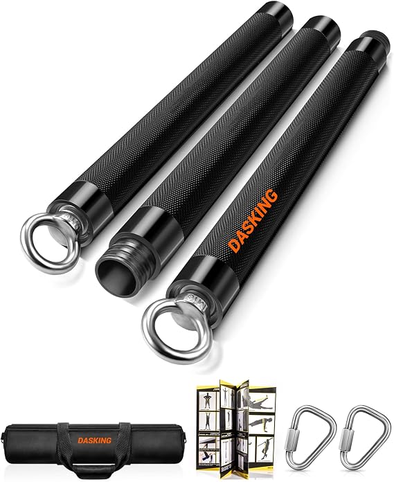 DASKING Resistance Bands Bar, Detachable Exercise Bar with Triangle Hooks - Portable Fitness Workout Bars Kit for Pilates, Yoga, Powerlifting, Strength Training - Home Gym Sports System Equipment