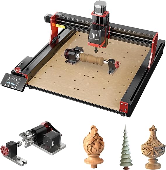 Twotrees TTC450 Pro 4 Axis CNC Router CNC Working Area 460 x 460 x 80mm for Engraving, Cutting MDF, Acrylic, Solid Wood, Nylon with Rotary Roller