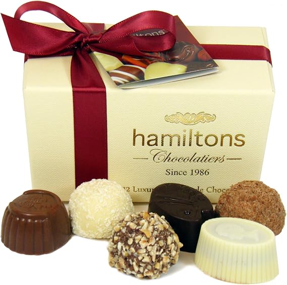 Hamiltons Ivory Luxury Belgian Ballotin 12 Handmade Chocolates