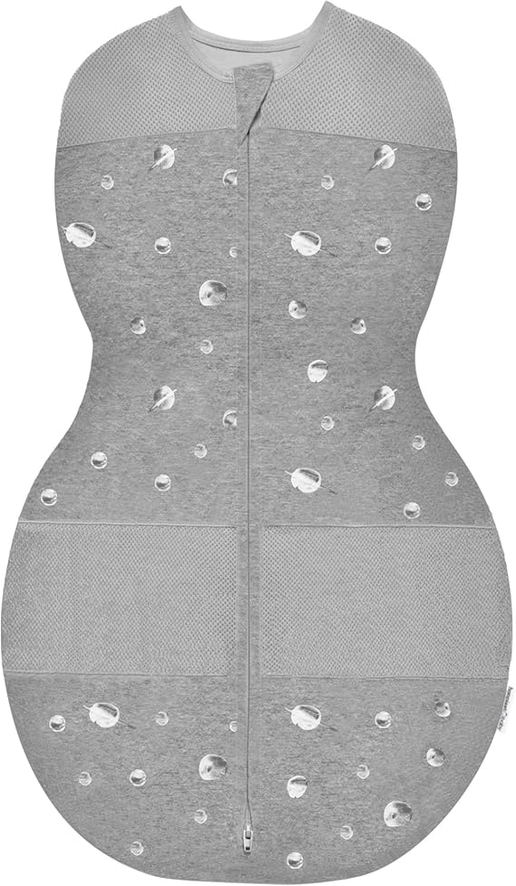 happiest baby Sleepea Swaddling Bag 5 Seconds Swaddle 100% Organic Cotton Doctor-Designed Promotes Healthy Hip Development Prevents Accidental Scratching of the Face (Planet Grey L)