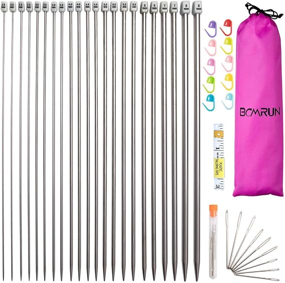 Knitting Needles Set 22Pcs Stainless Steel Single Pointed Knitting Needles