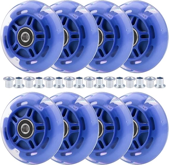 8個 80mm インラインスケートホイール ブルー 点滅ホイール 子供と若者向け 初心者 子供用インラインスケート 屋内/屋外用ブルー、80mm