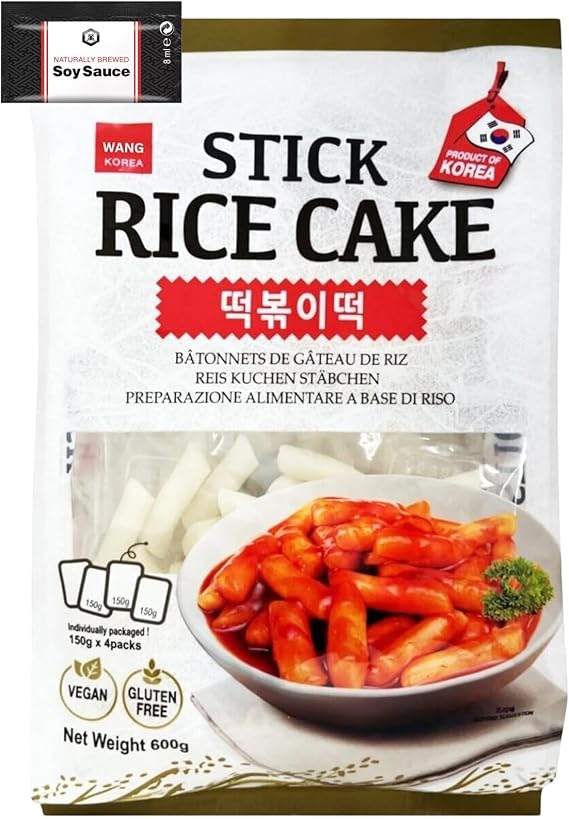 Wang Korean Stick Rice Cake, Gluten Free Tteokbokki Vegan & Soy Sauce 8ml- 600g