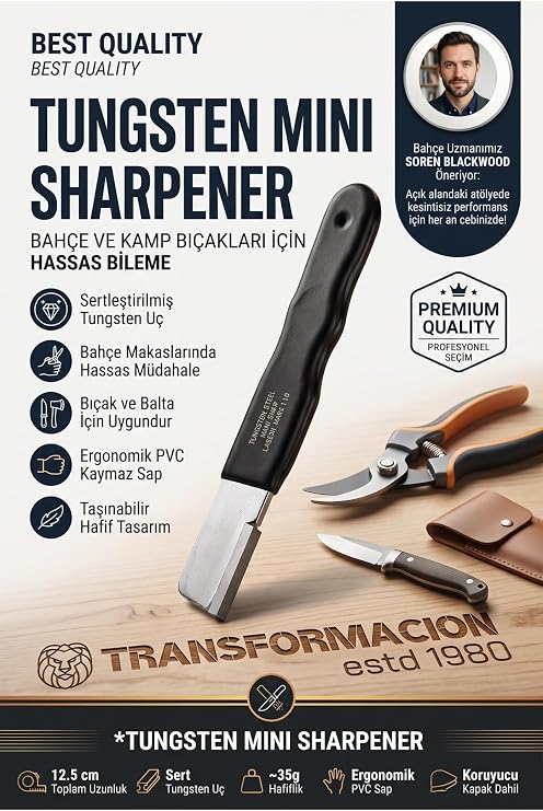 Transformacion Tungsten Çelik Mini Makas Bileme Aleti Ergonomik PVC Saplı Taşınabilir Bağ Bahçe Budama Makası Kamp Bıçağı Baltası Cep Bileyicisi Koruyucu Kapaklı El Bileyici 723522