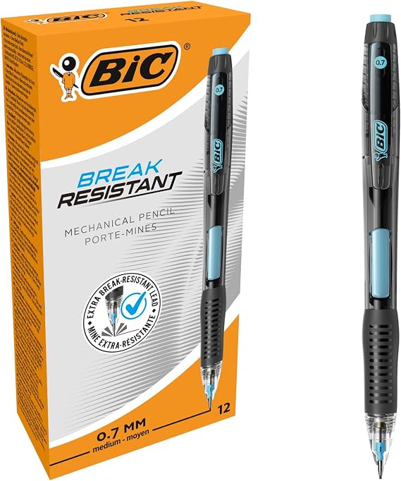 BIC Break Resistant Mechanical Pencils with Retractable Eraser – Pack of 12