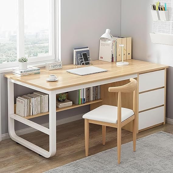 Computer Desk with Drawers and Storage Cabinet, Extra Long Home Office Workstation, Sturdy Writing Study Table, Modern Gaming and Laptop Desk