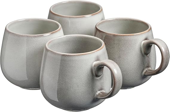 Cooks Professional Set of 4 Mugs Nordic Stoneware Mugs 350ml with Reactive Glaze Finish | Large Modern Stylish Ceramic Tea, Coffee, Hot Chocolate, Hot Drink Cups | Dishwasher & Microwave Safe | Grey