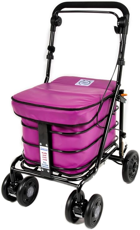 The Prestige Ultimate Shopper Folding Shopping Trolley with Seat, Handbrake, 4 Swivelling Wheels, Purple