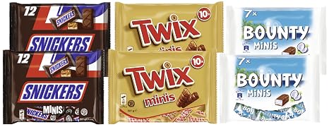 Minis Mix Chocolate Bar 1362g - 2x Snickers 2x Twix & 2x Bounty - 227g Each Value Pack