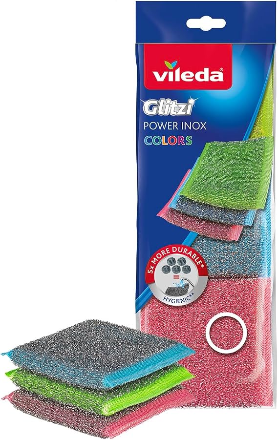 Vileda Glitzi 3 Lü Power Inox Colors Çelik Bulaşık Süngeri