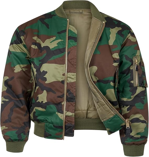 Bomber Jacket MA1 Classic US Air Force Pilot Flight Military Style Nylon Cotton Army Camo Padded Coat