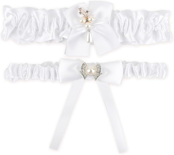 Garters for Bride, 2Pcs Wedding Garter for Bride, White Garter, Bridal Garter, Wedding Gifts, Wedding Accessories, Gifts for Women And Girls,Leg Garter for Prom Party, Valentines Day Gifts