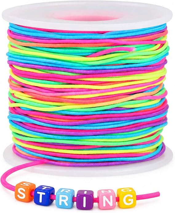 Bracelet Elastic String, 1 Roll 50M, Flexible Stretchy Beading Thread Cord, Elastic for Bracelet Making for DIY Jewelry Craft Lovers, Mixed Neon Rainbow Color