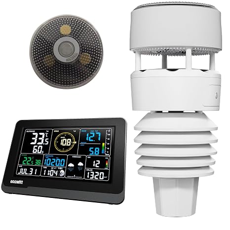 ECOWITT Weather Stations UK WS3901, 7 in 1 Weather Station Wittboy Outdoor Sensor Units WS90, 7.5 inch Wifi Home Indoor LCD Colour Console with 3 in 1 Sensors, Ecowitt IOT Intelligent Linkage Control