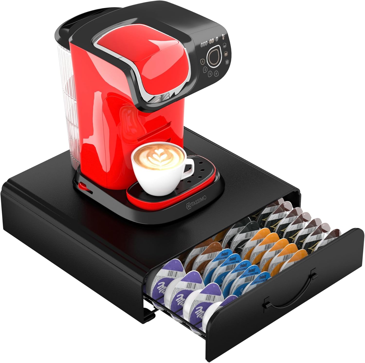 HFHOME Coffee Capsule Drawer Compatible for Tassimo Max Capacity 64 Pods - Tassimo Stand & Pod Storage Drawer, Anti-vibration Design Coffee Station Organizer- Black