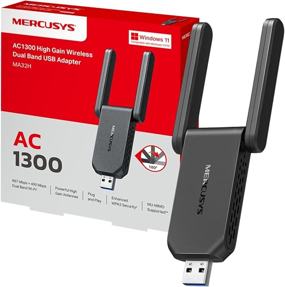 MERCUSYS MA32H AC1300 WiFi Dongle, Dual-Band USB 3.0 WiFi Adapter for PC