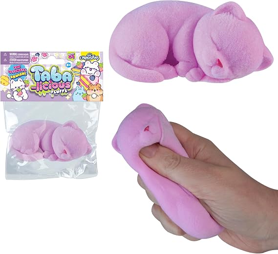 ORB Tabalicious Fluffs TABA スクイッシーキャットピンク - ふわふわ、フロック加工、かわいい動物 TABA スクイッシーおもちゃ - ソフトで粘着性のあるストレスボールふわふわおもちゃ - かわいい感覚とフィジェットのおもちゃとギフト 子供と大人向け