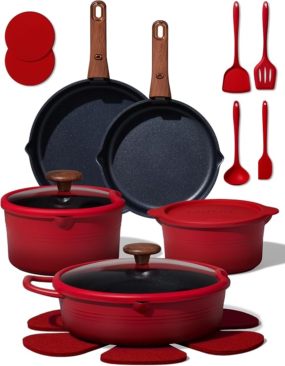 CAROTE 20pcs Titanium Cookware Set, Pots and Pans Set Detachable Handle