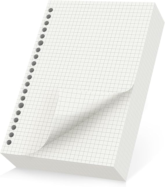 A5 Squared Paper Refill - 180 Sheets 100GSM Thick Graph Loose Leaf 8.3x5.6 Inch - 20 Hole Punched Refillable Grid Pages for A5 Ring Binder Notebook Pad, Journal